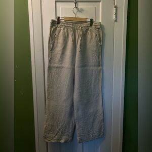 L.L. Bean woman’s  100% Linen wide leg Beige boho pants